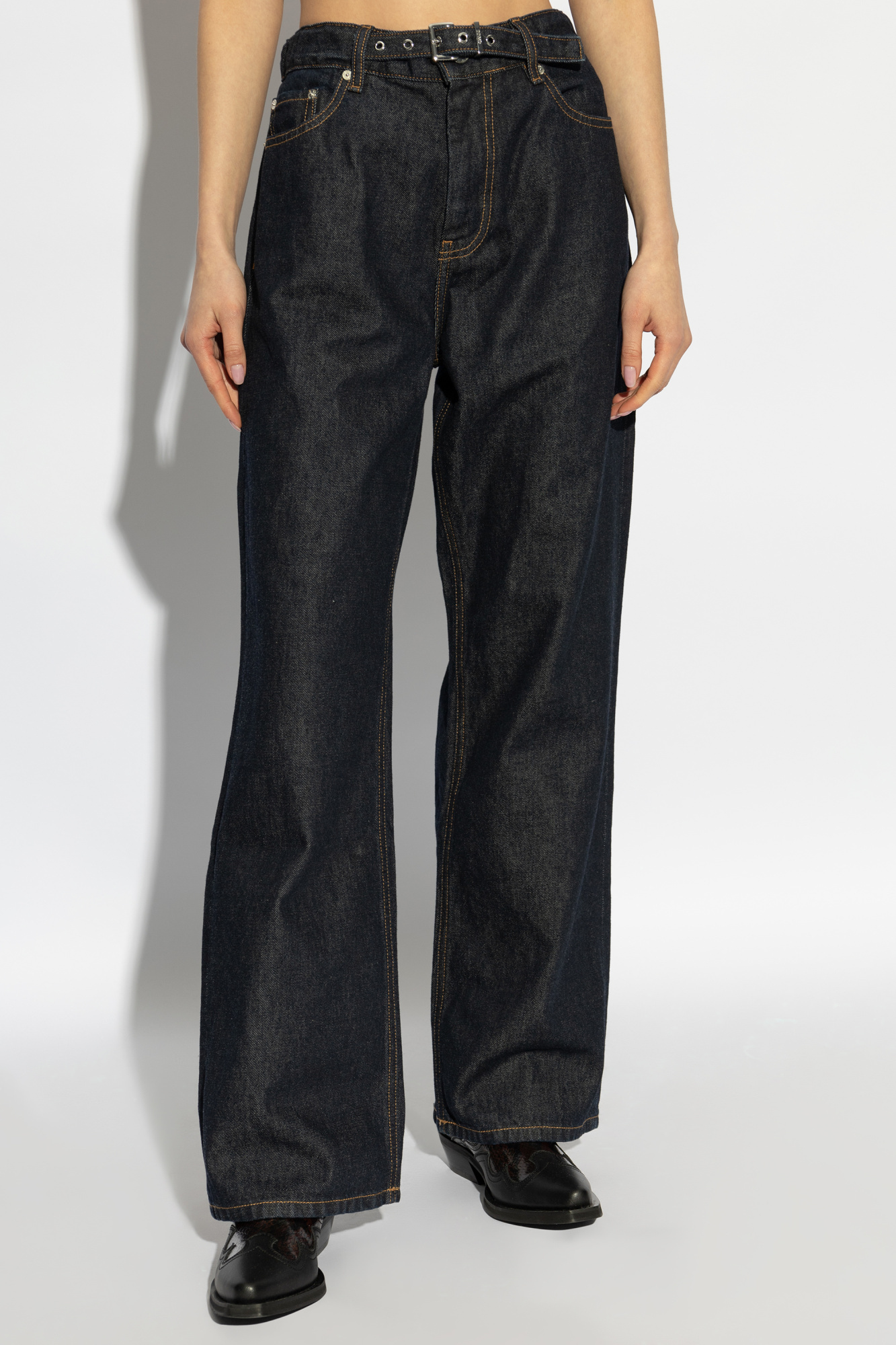 Ganni Rinse Belt Izey Jeans In Black