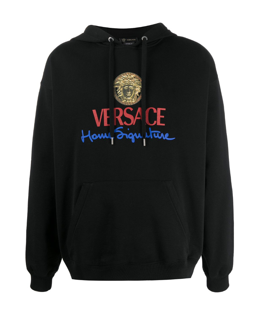 Versace Home Signature Logo Hoodie In Black