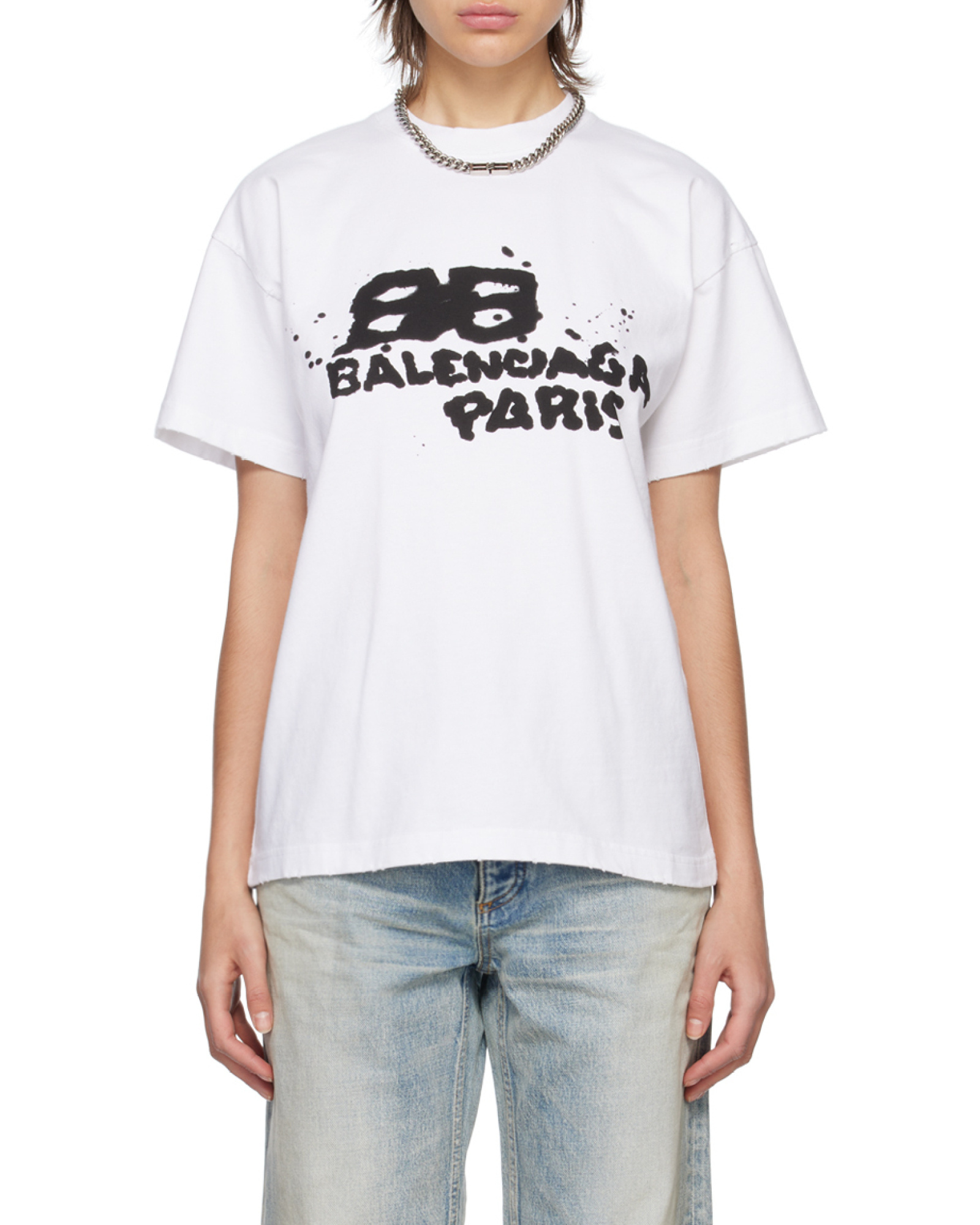 Balenciaga Hand Drawn Bb Icon T-shirt Medium Fit In White