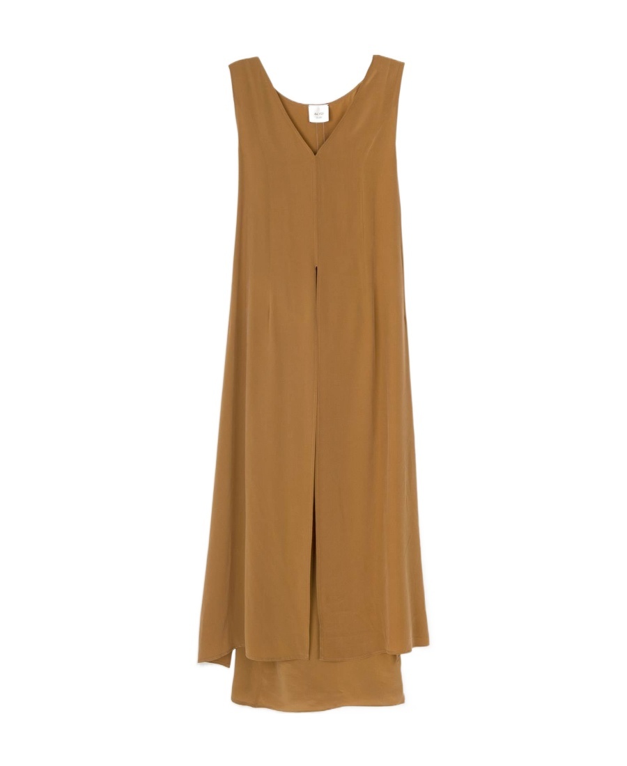 Alysi Silk Mid-length Dress In Brown