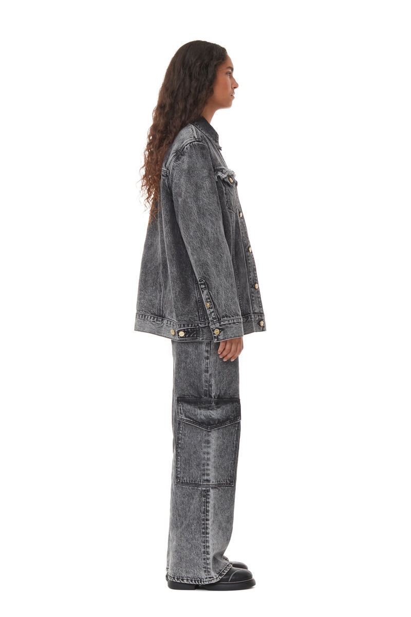 Ganni Snow Washed Denim Oversized Jacket In Black