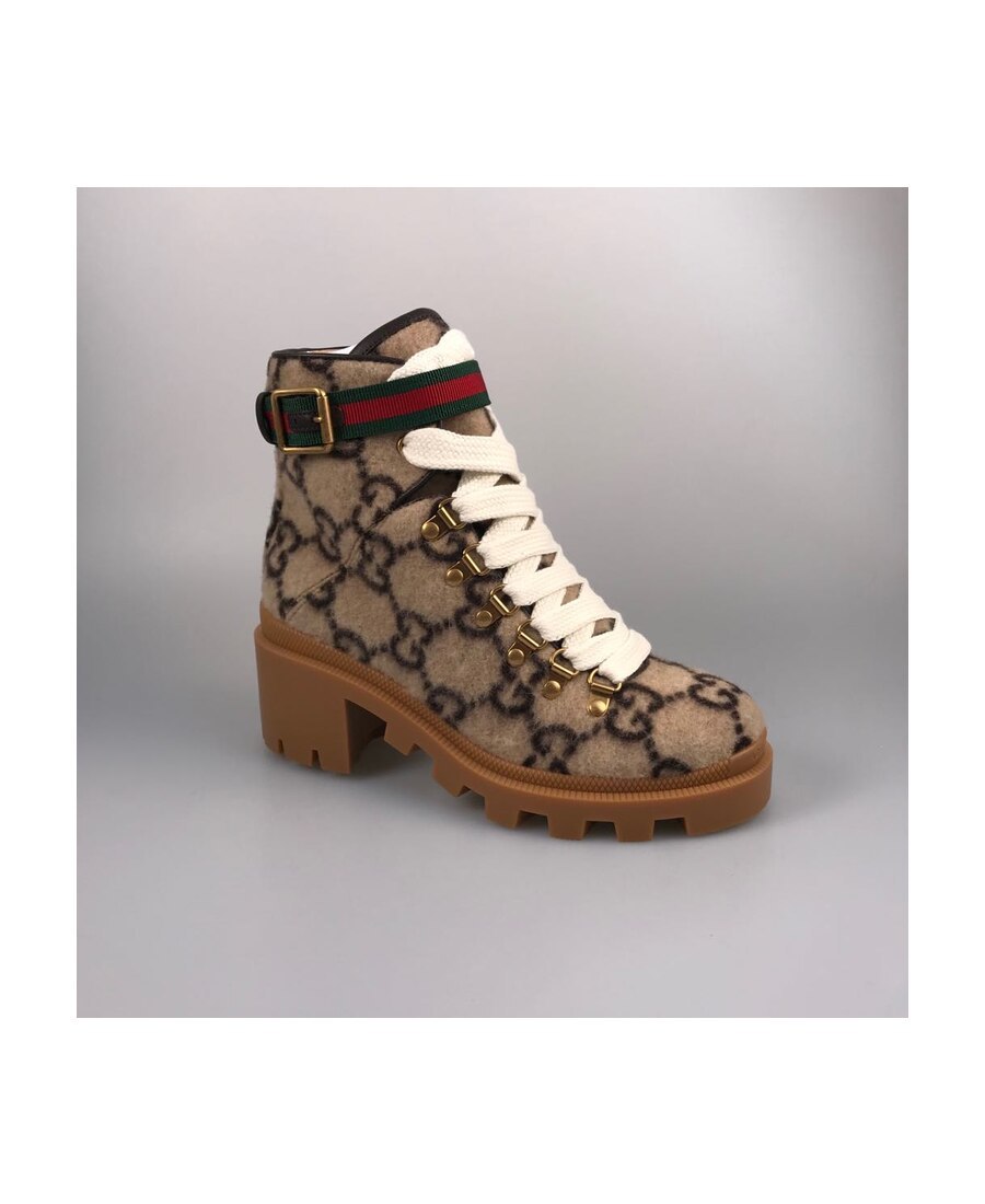 Gucci Gg Wool Ankle Boot In Brown