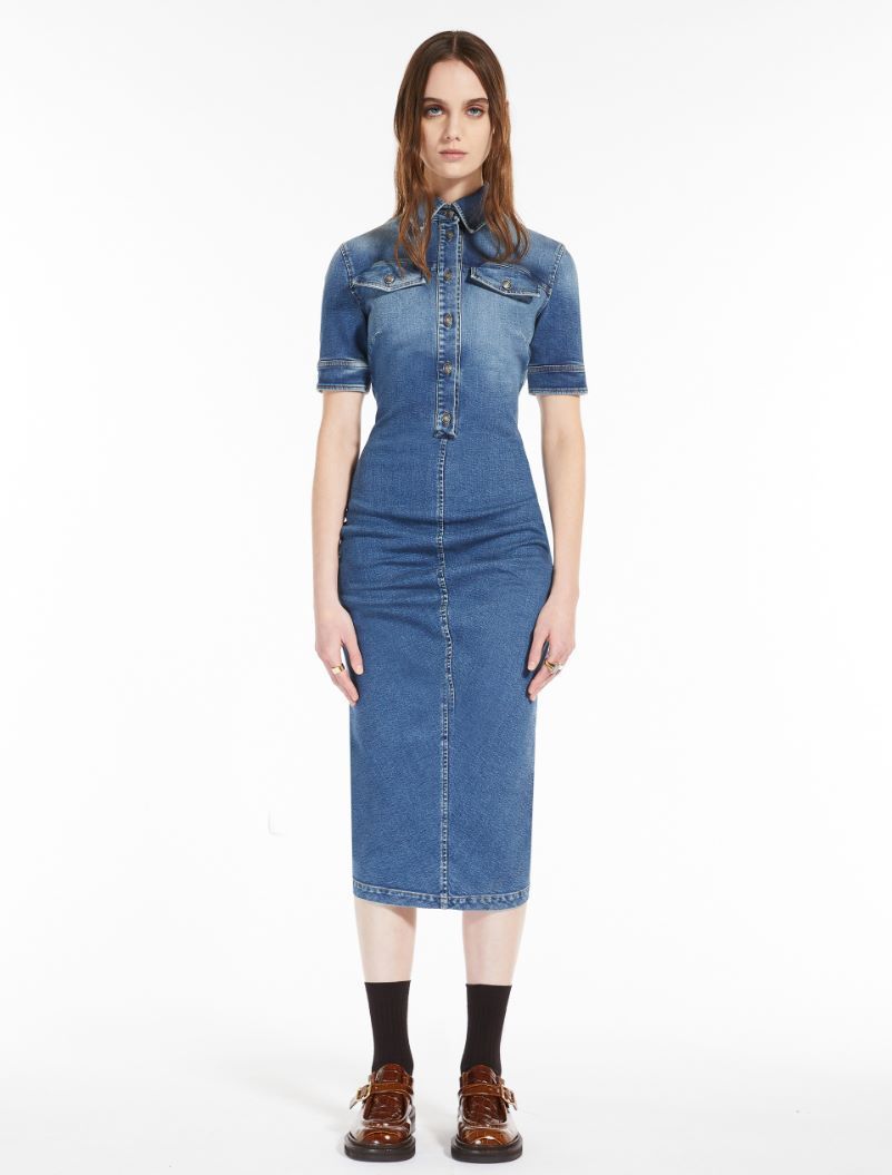 Sportmax Short-sleeved Denim Dress In Blue