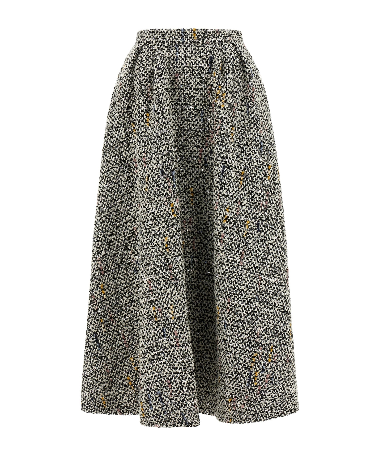 Alessandra Rich High-waisted Pleated Tweed Midi Skirt In Gray