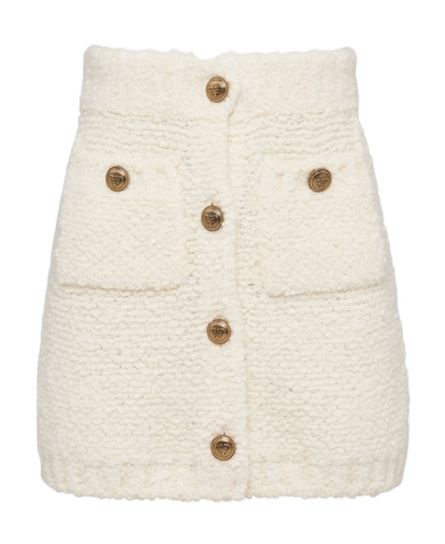 Prada Wool Button Miniskirt In White