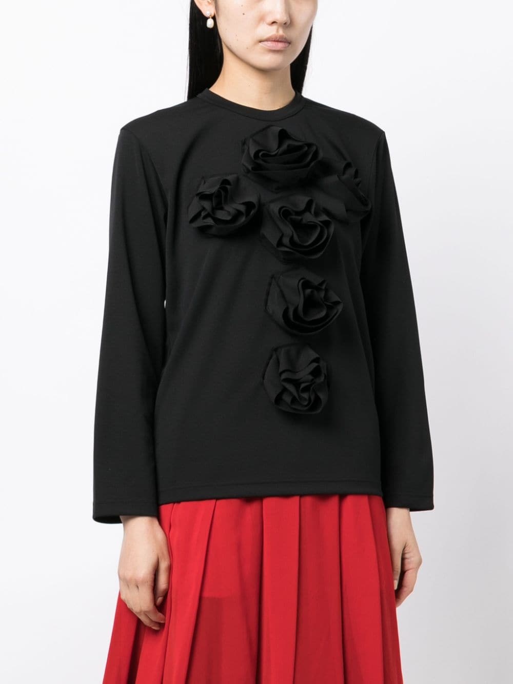 Shop Comme Des Garçons T-shirt With Round Neck And Long Sleeves In Black