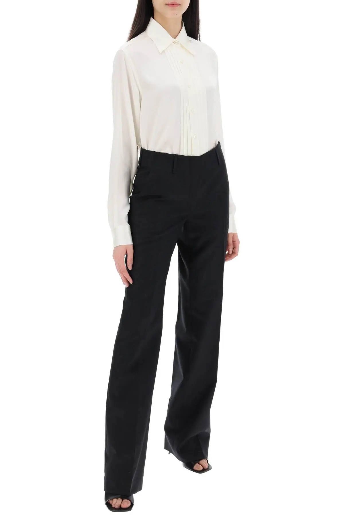 Tom Ford Stretch Silk Satin Relaxed Fit Shirt In White