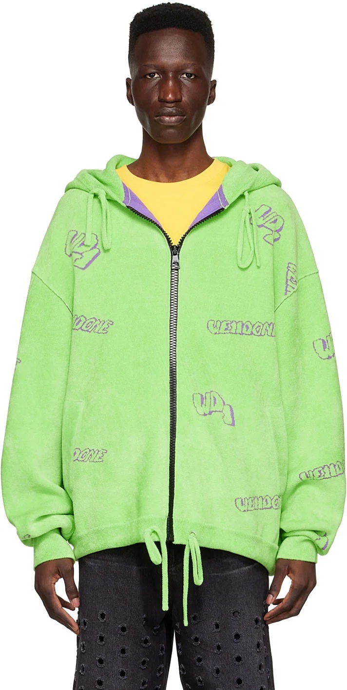 We11 Done Terry-cloth Zip-up Hoodie In Green