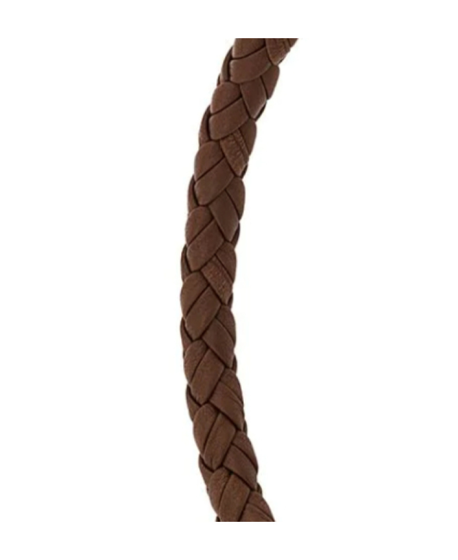 Ferragamo Braided Leather Bracelet With Palladium Finishing In Yellow