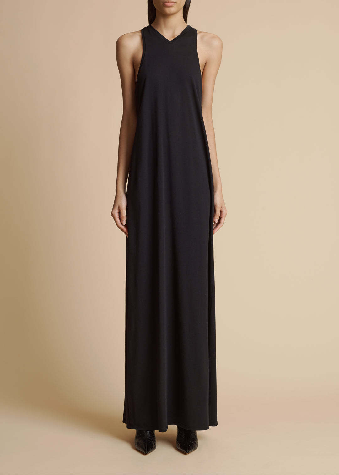 Khaite Vernetta V-neck Sleeveless Maxi Dress In Black