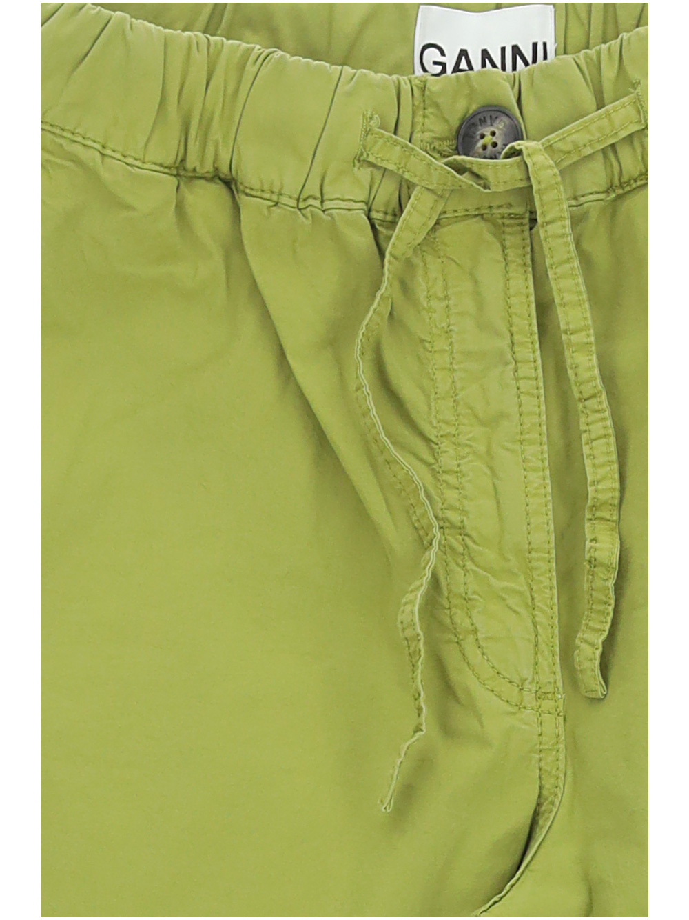 Ganni Drawstring Stretch-cotton Trousers In Green