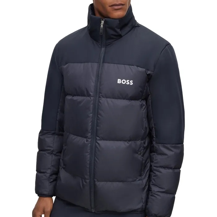 Hugo Boss Logo Hooded Down Jacket In Black