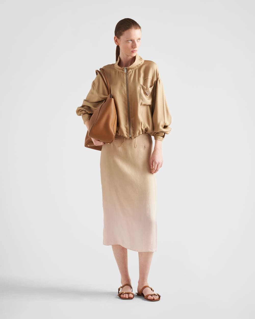 Prada Silk Midi Skirt In Brown