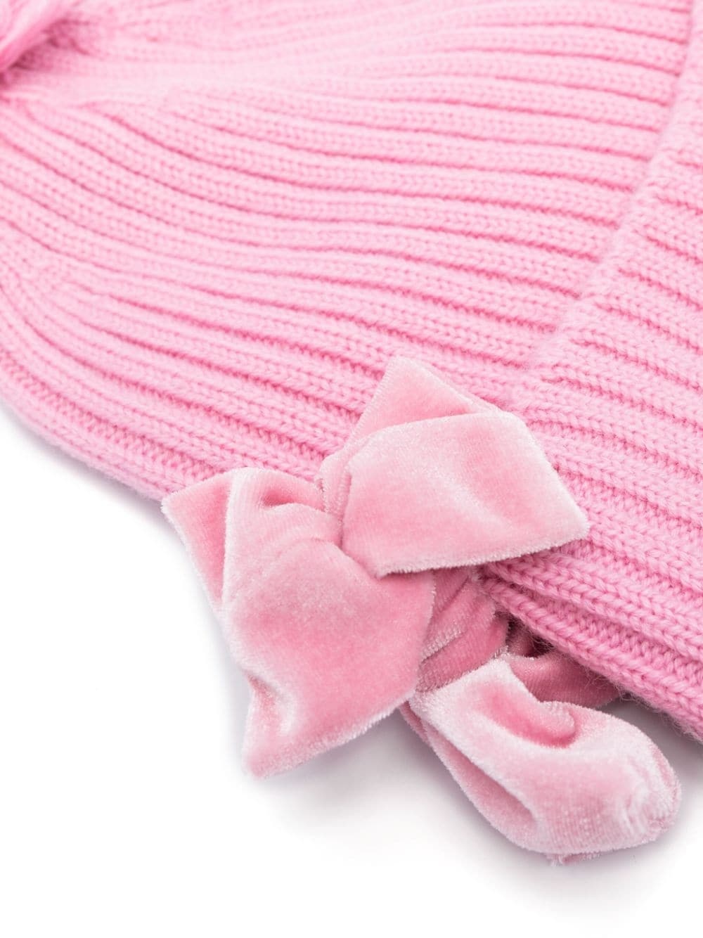 Monnalisa Bow-detail Ribbed-knit Hat In Pink