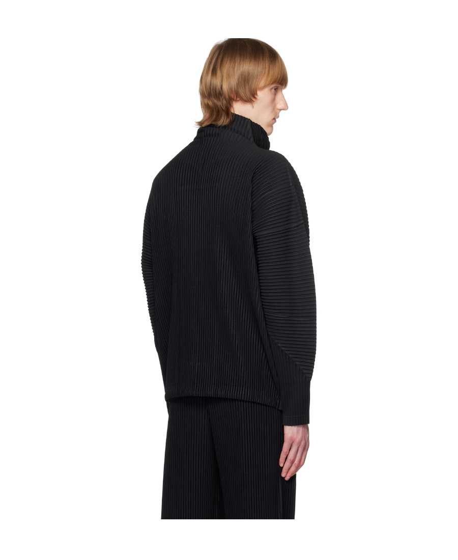 Issey Miyake Pleated Zip-up Cardigan In Black
