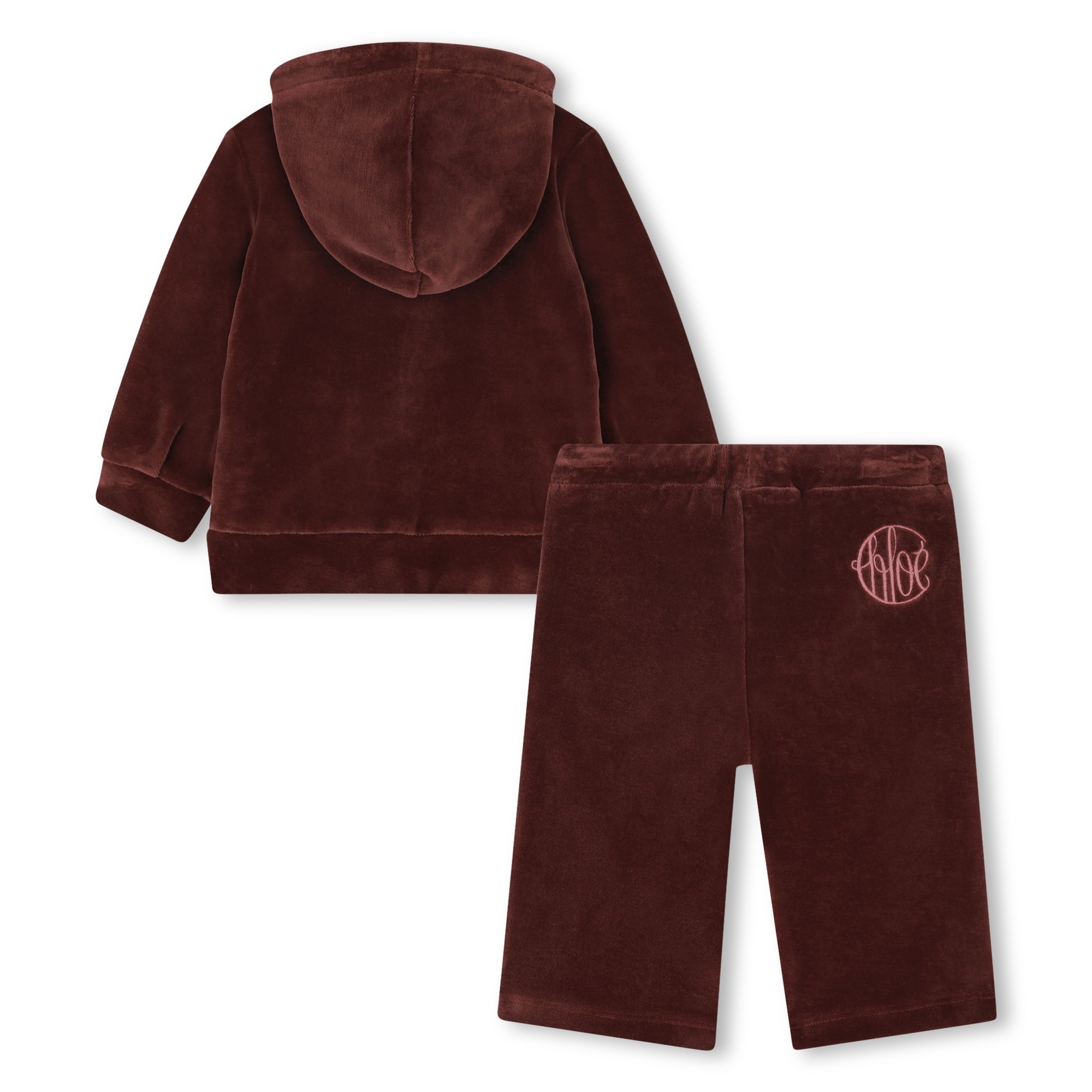 Chloé Baby Set Of Cotton Velvet Hoodie And Sweatpants In Burgundy