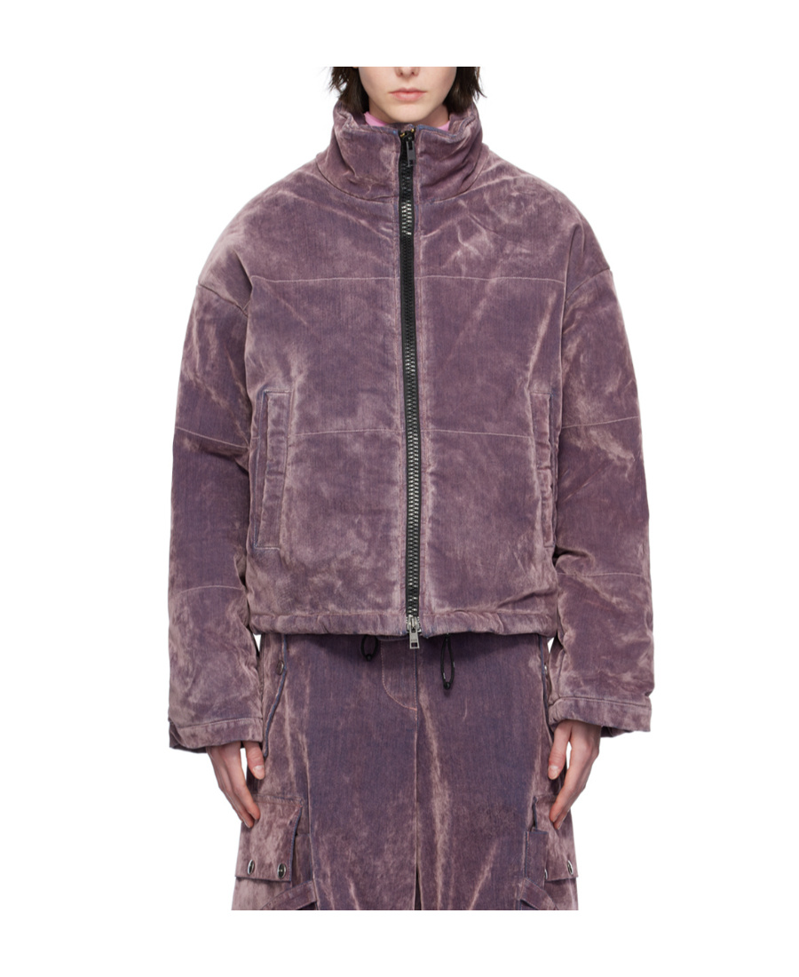 Msgm Purple Quilted Denim Puffer Jacket In Black