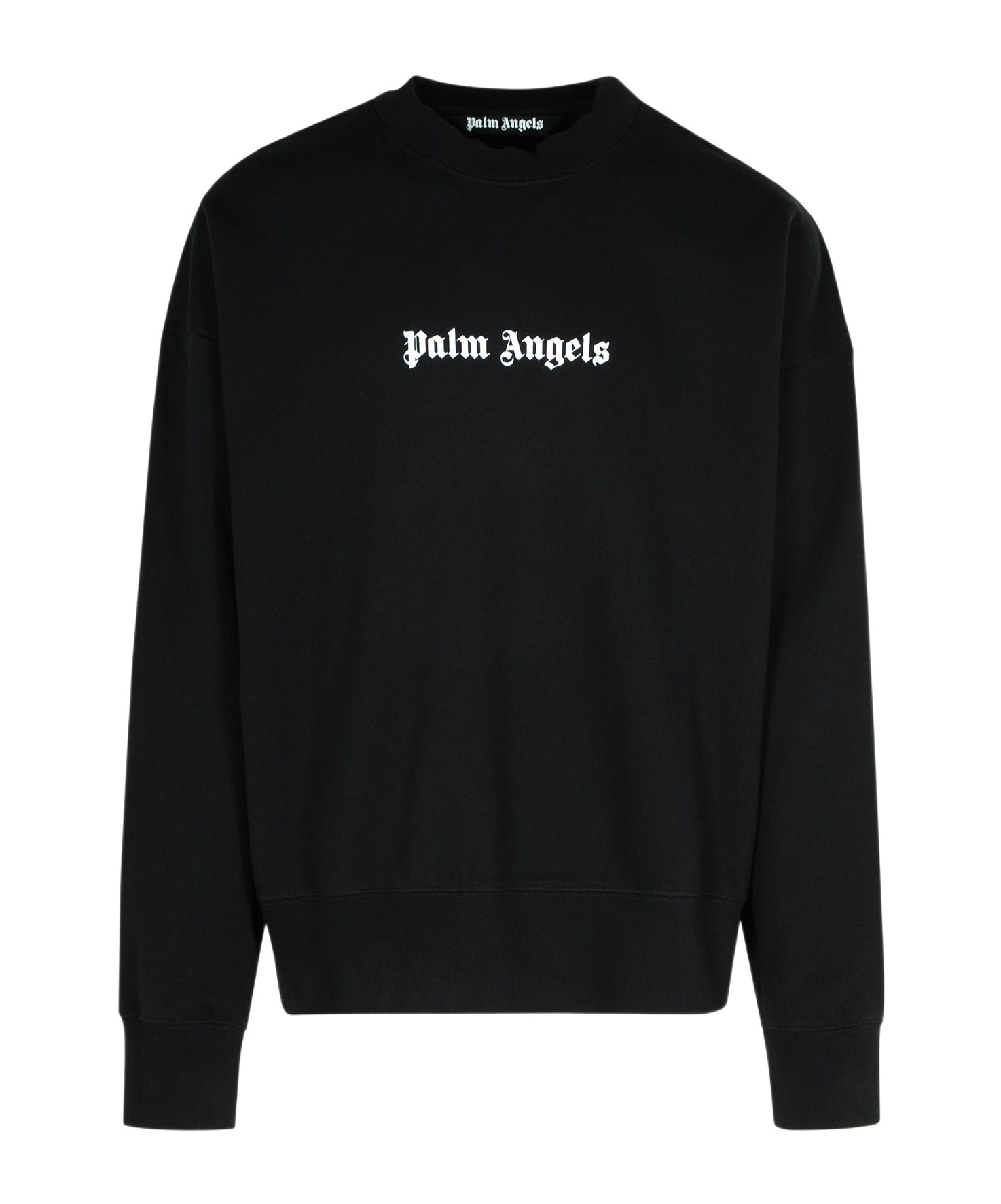 Palm Angels Black Cotton Crew Neck Sweatshirt With White Logo In Black