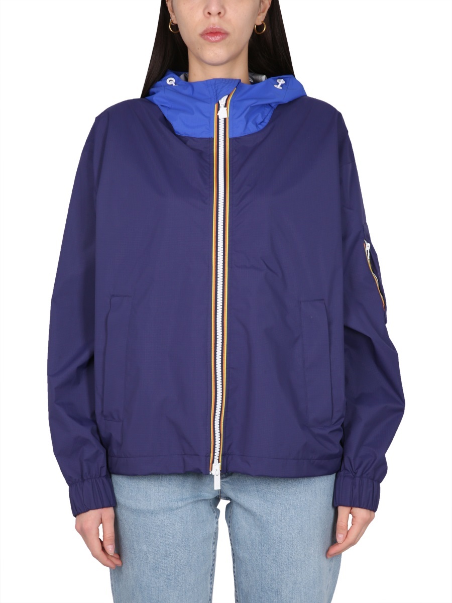 K-way Hooded Zipper Casual Jacket In Blue