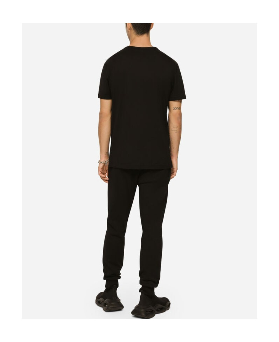 Dolce & Gabbana Cotton T-shirt With Metal Plaque Featuring Front Logo In Black
