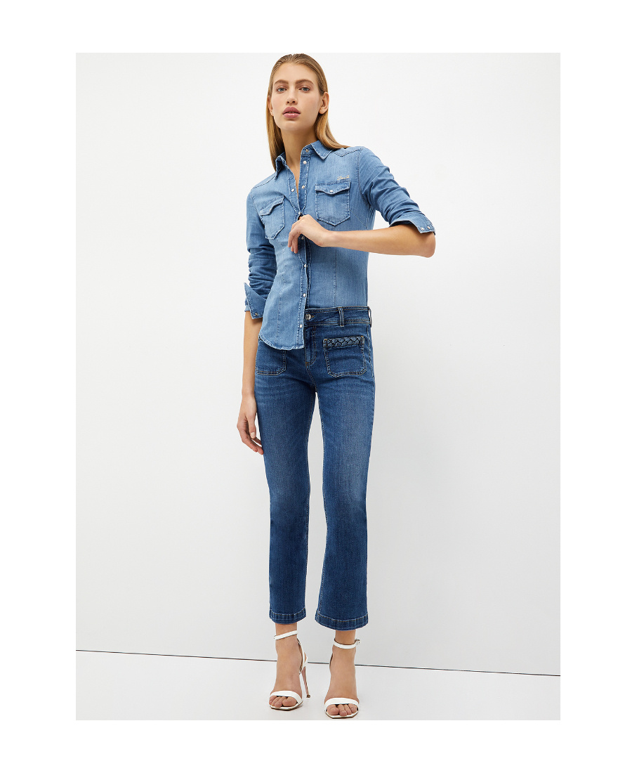 Liu •jo Logo-embroidered Denim Shirt In Blue
