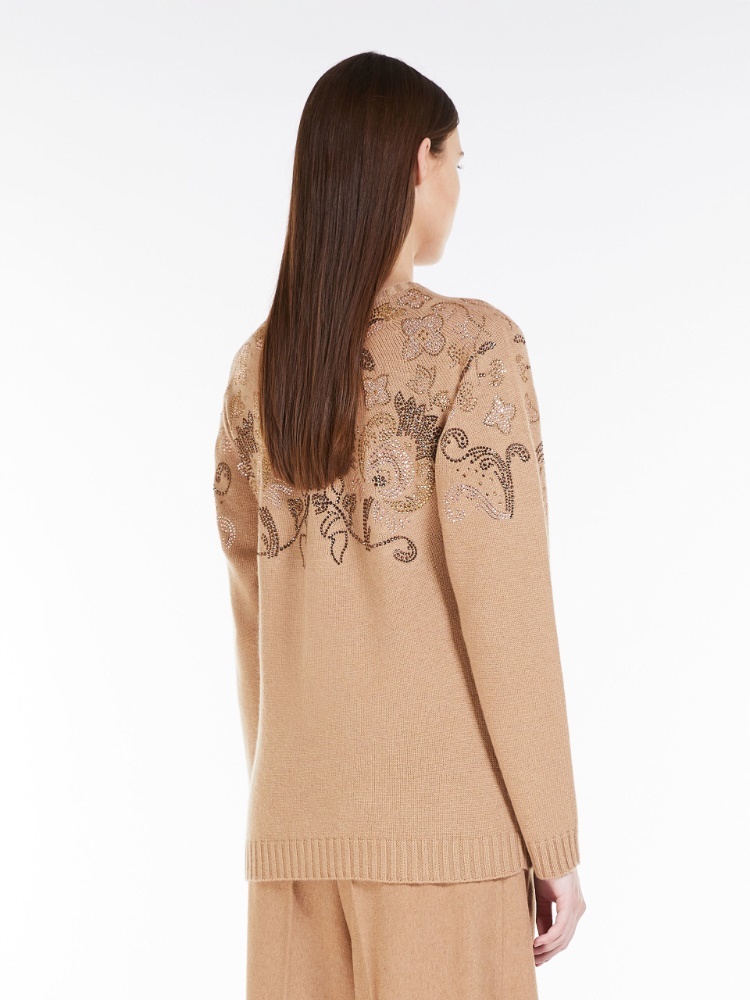 Max Mara Water Drill Decorated Wool And Cashmere Sweaters In Brown