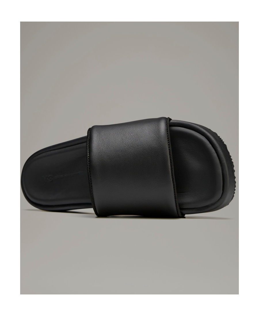 Y-3 Plain Leather Slides In Black