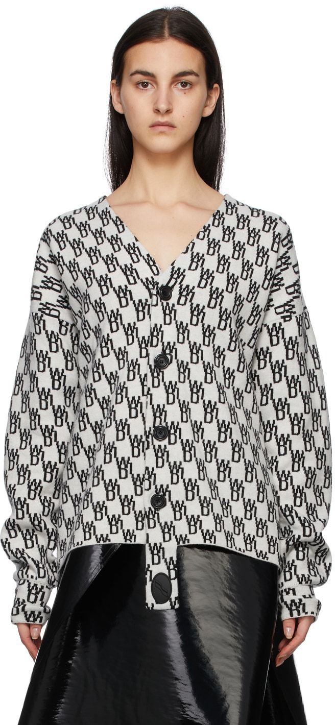 We11 Done Monogram-print Knitted Cardigan In Gray