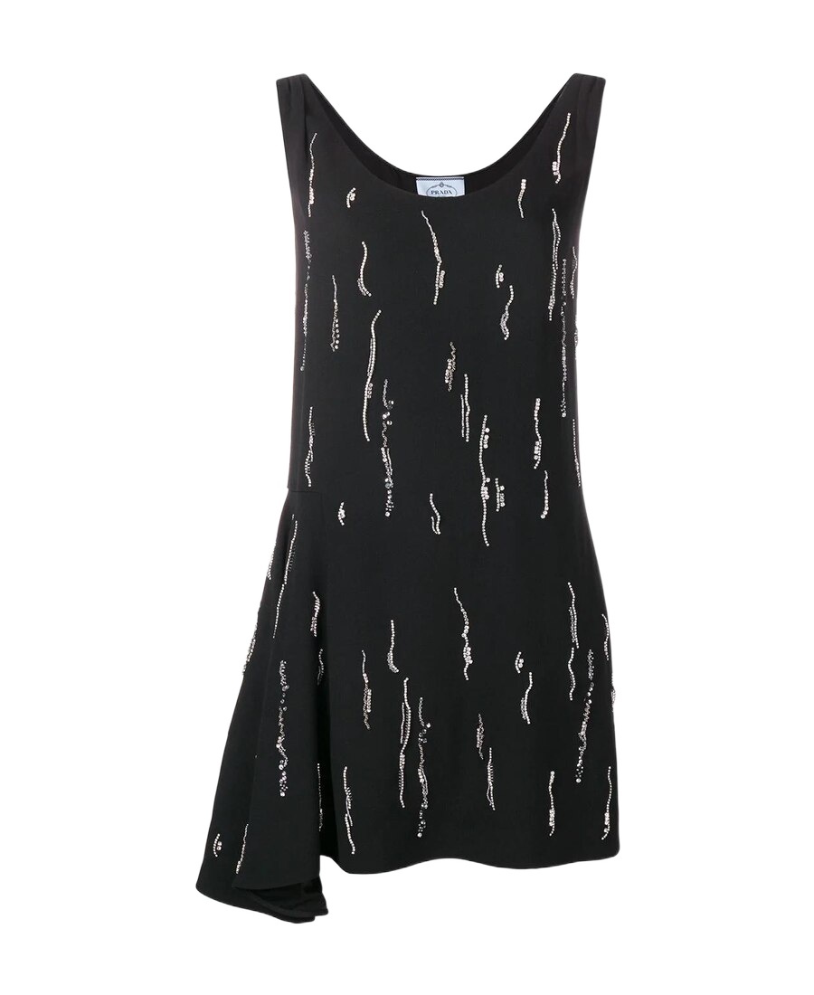 Prada Embellished Asymmetric Dress In Black
