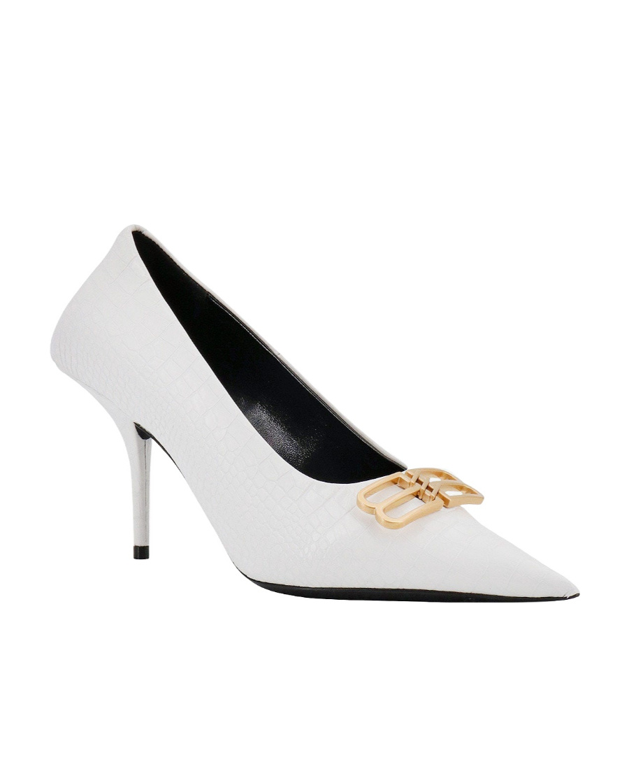 Balenciaga Bb Logo Plaque Pointed Toe Pumps In White