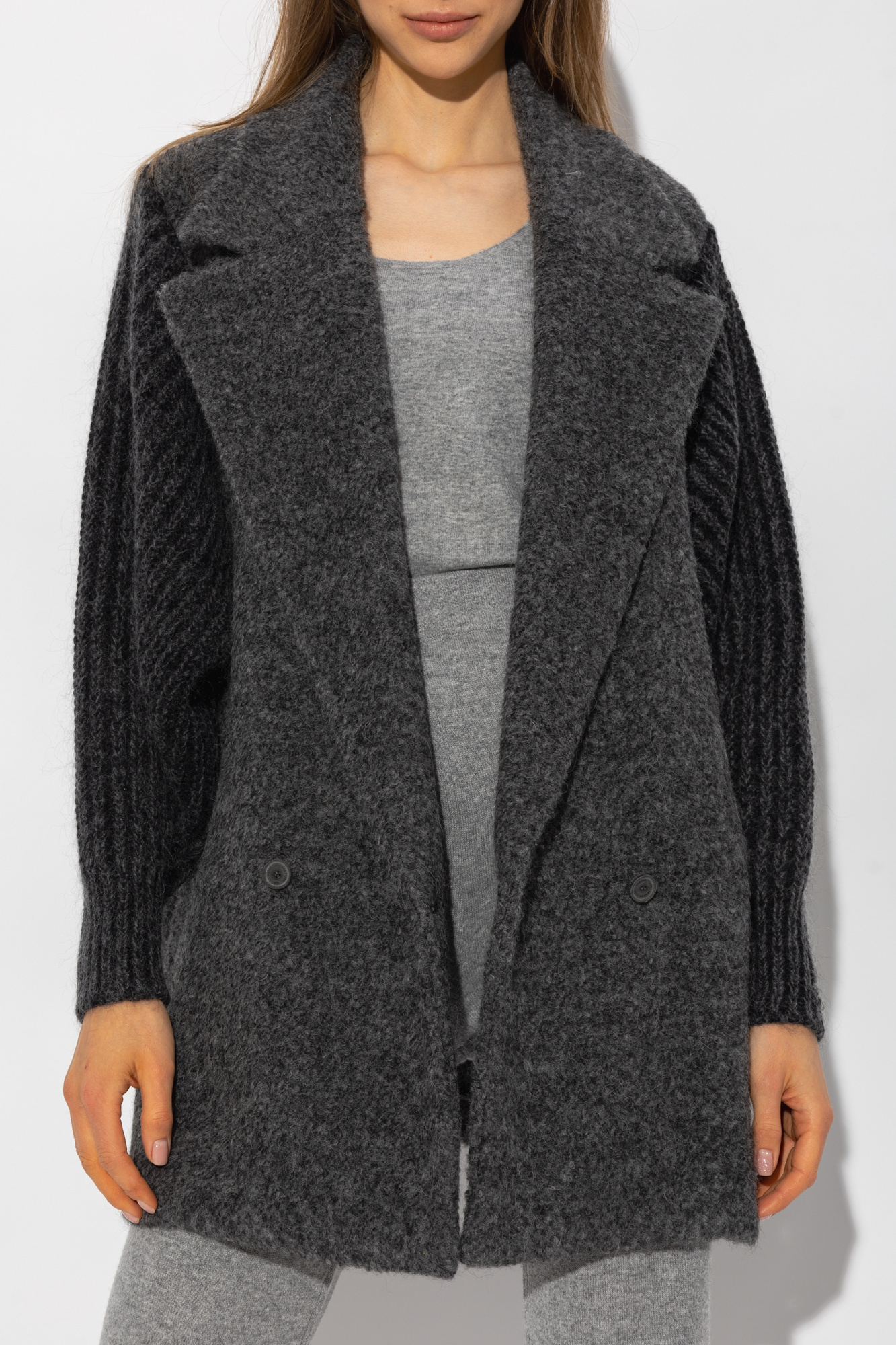 Shop Fabiana Filippi Logo Long-sleeved Coat In Black