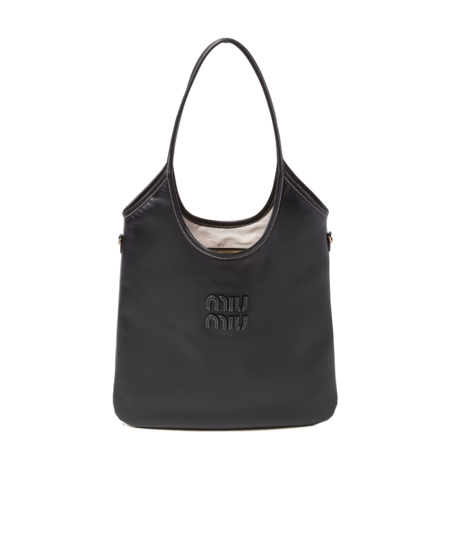 Miu Miu Ivy Leather Tote Bag In Black