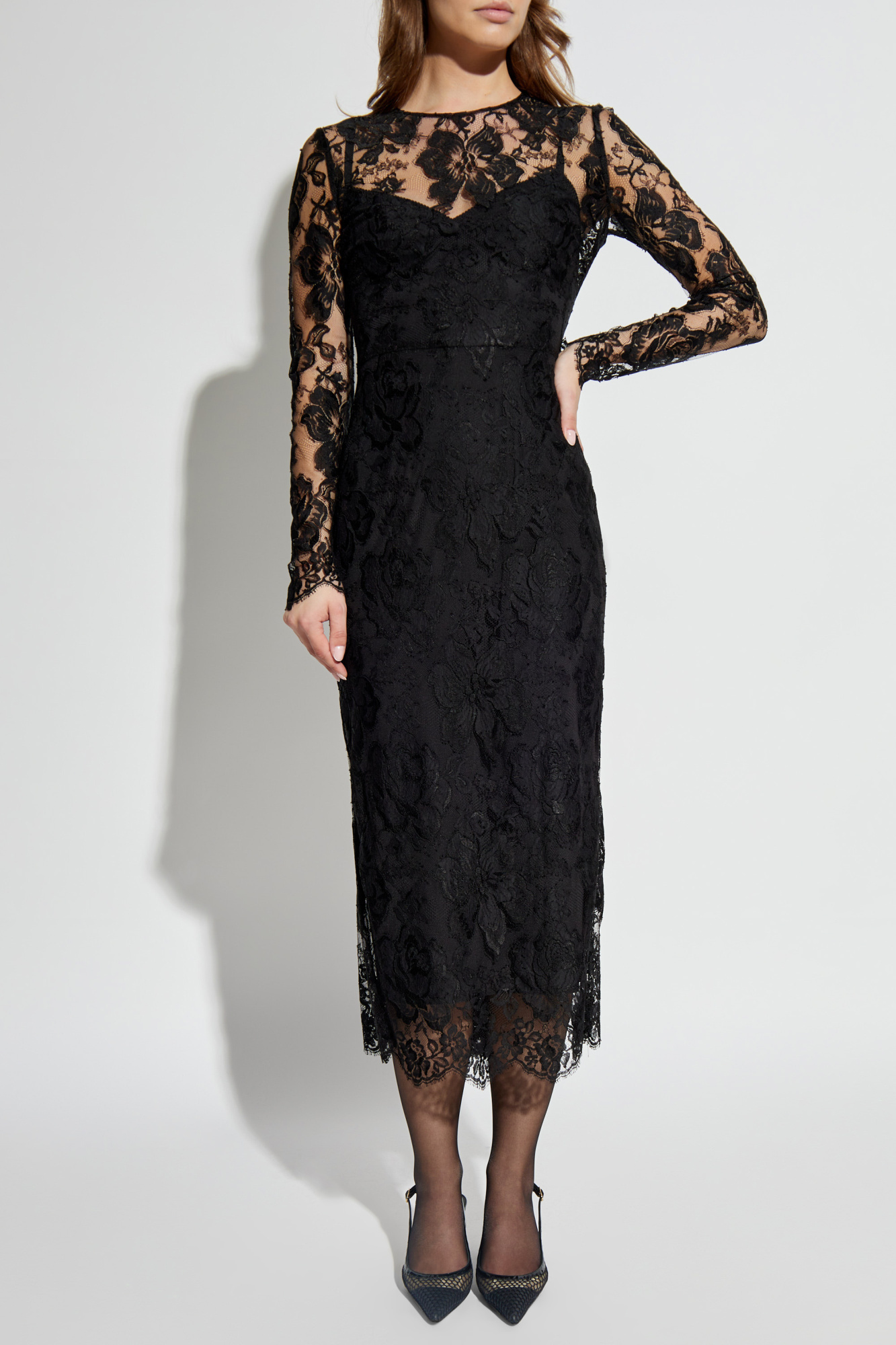 Dolce & Gabbana Lace Midi Dress In Black