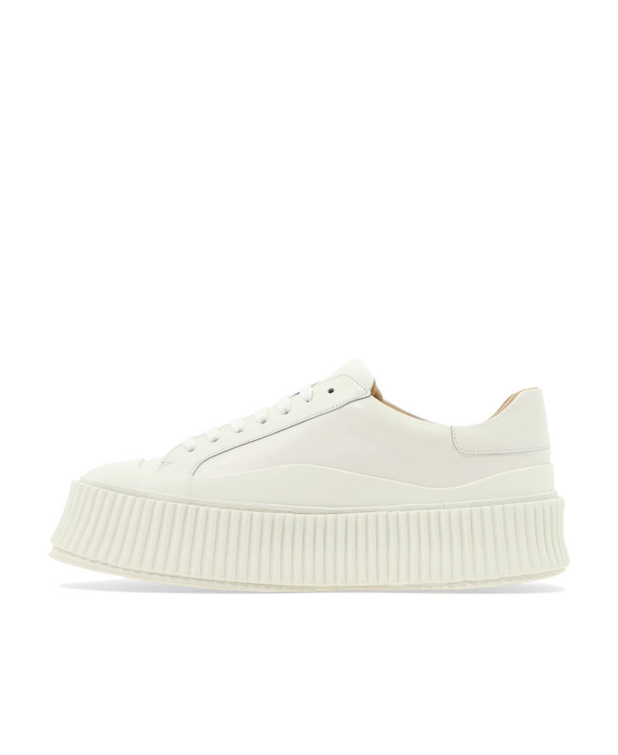 Jil Sander Leather Flatform Sneakers In White