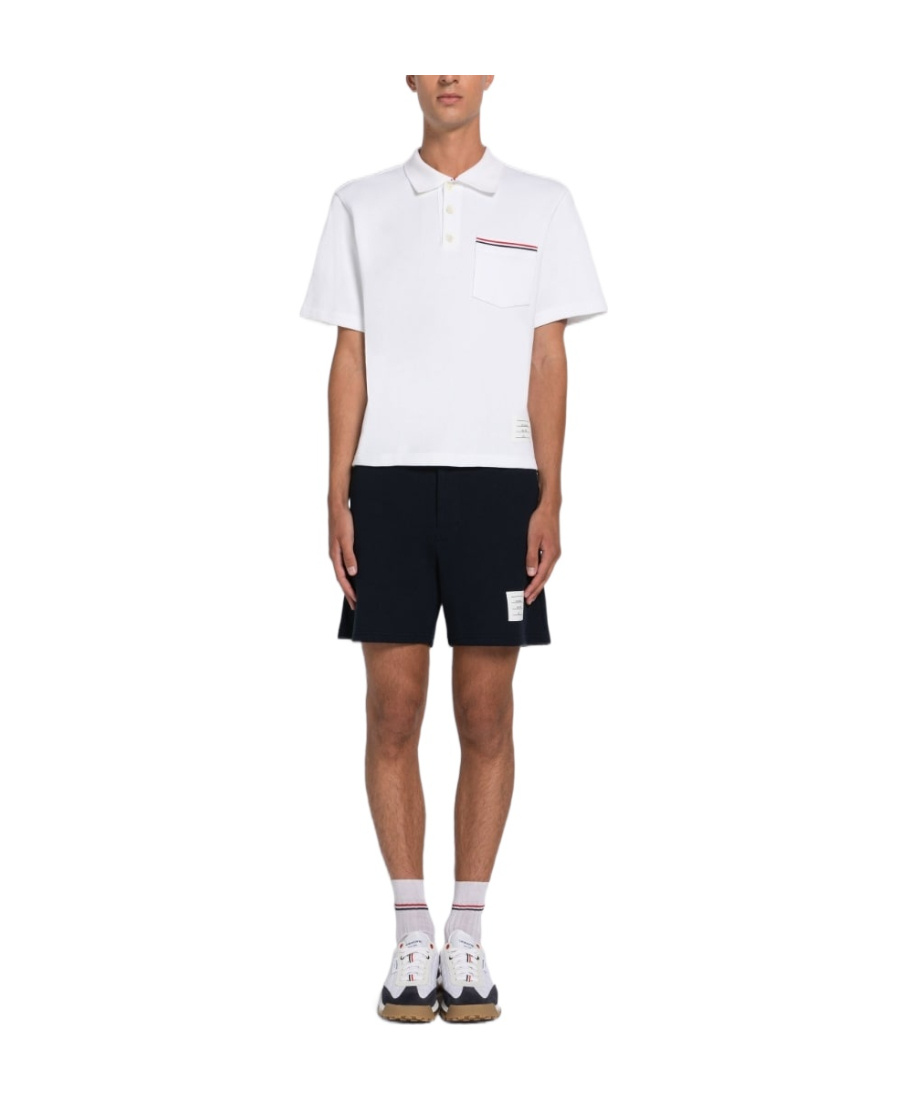 Thom Browne Rwb Trim Jersey Polo Short In White
