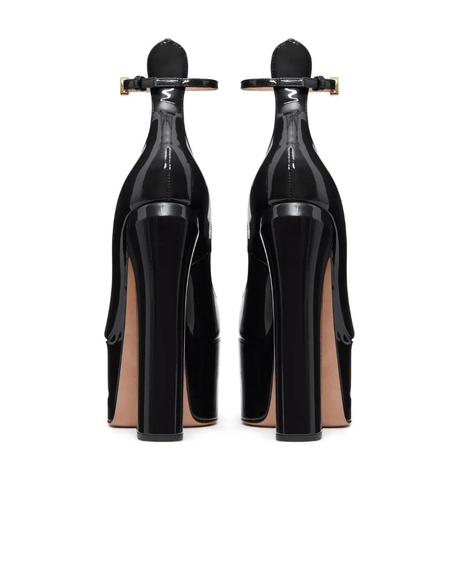 Valentino Vlogo 120 Patent Ankle Strap Platform Pump In Black