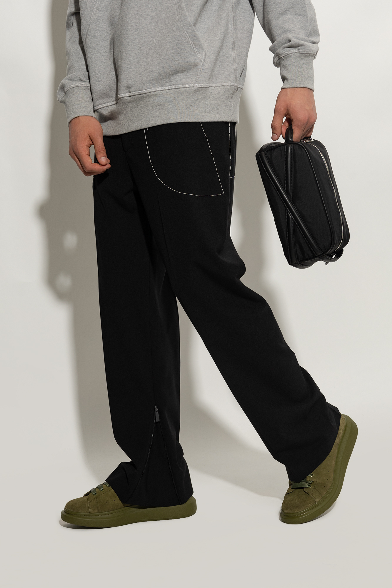 Alexander Mcqueen Black Beauty Case With Harness Detail In Fabric And Leather Man In Black