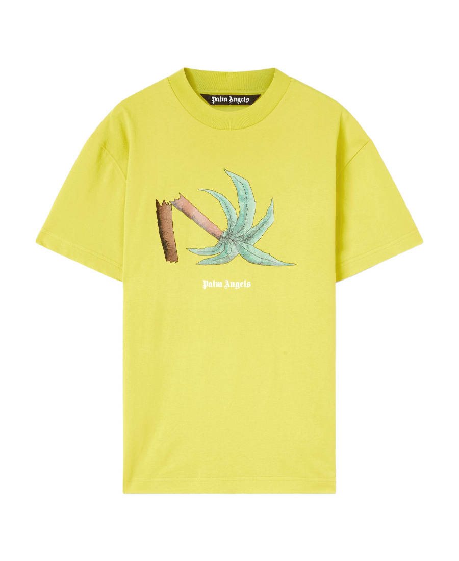 Palm Angels Broken Palm Print T-shirt In Yellow