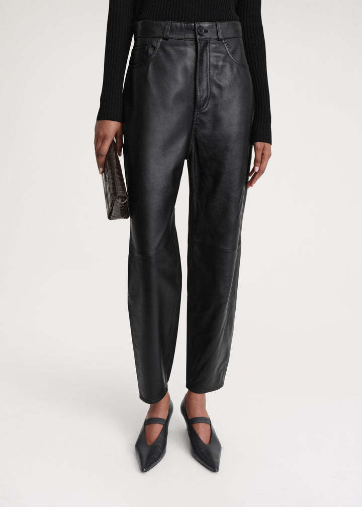Totême Tapered Leather Trousers In Black