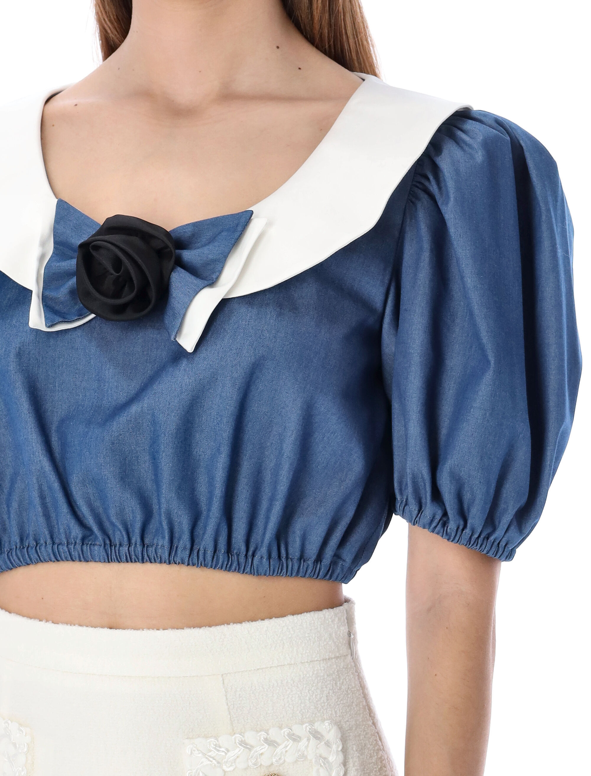 Alessandra Rich Bubble Sleeve Blouse In Blue