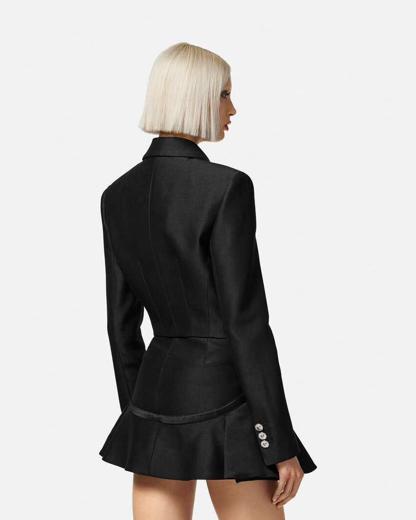Versace Women Informal Sculptural Wool Silk Jacket In Black