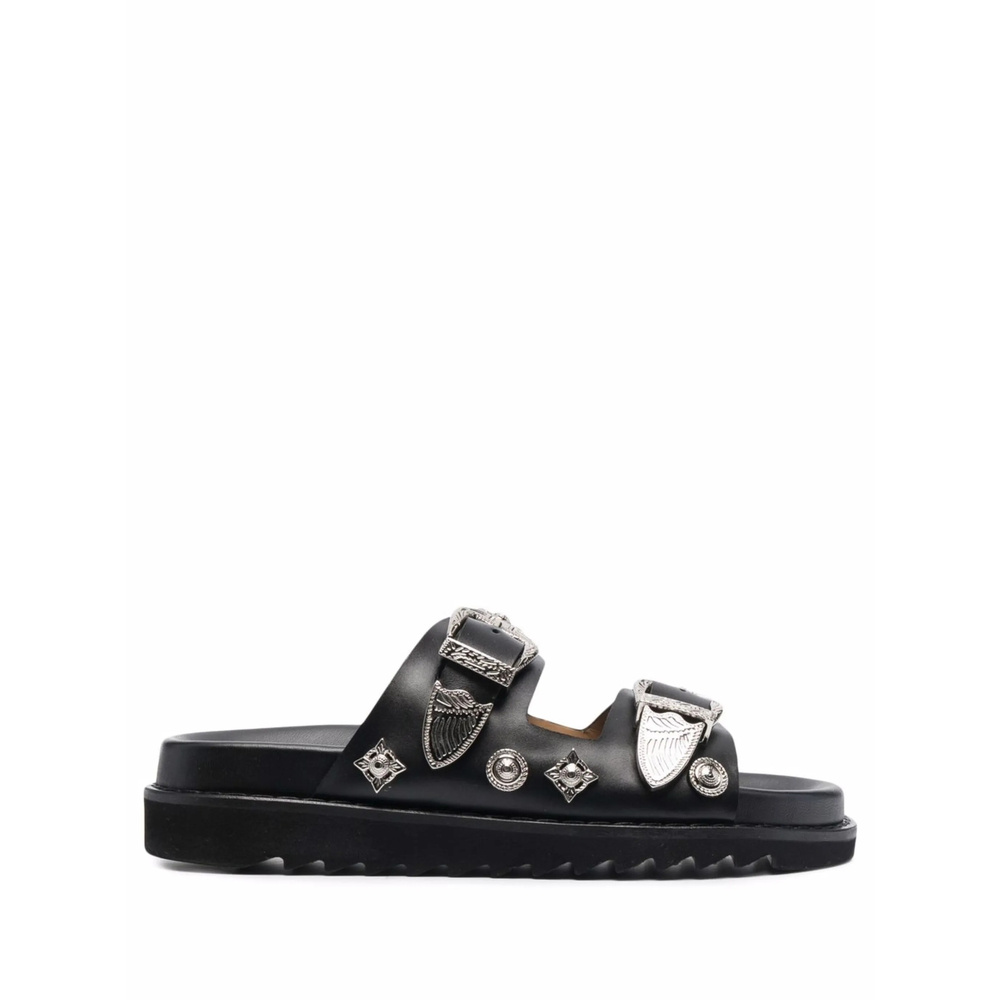 Toga Pin Button Detail Slippers In Black