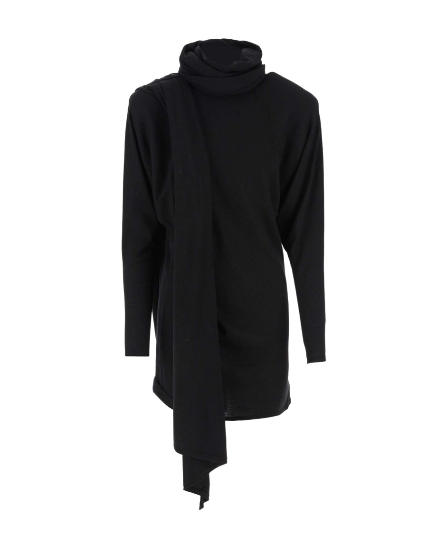 Saint Laurent Hooded Wool Dress In Black