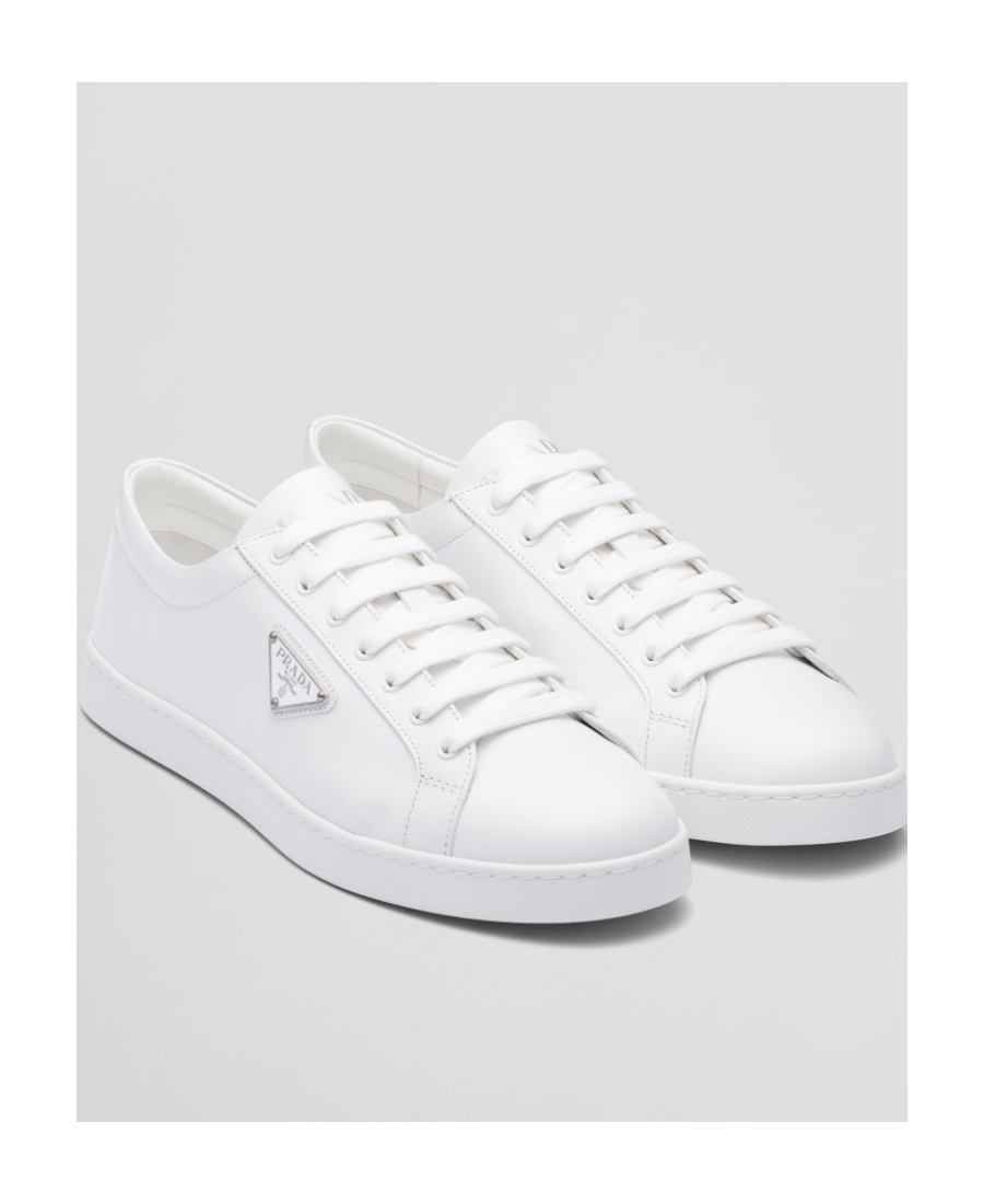 Prada Brushed Leather Low-top Sneakers In White