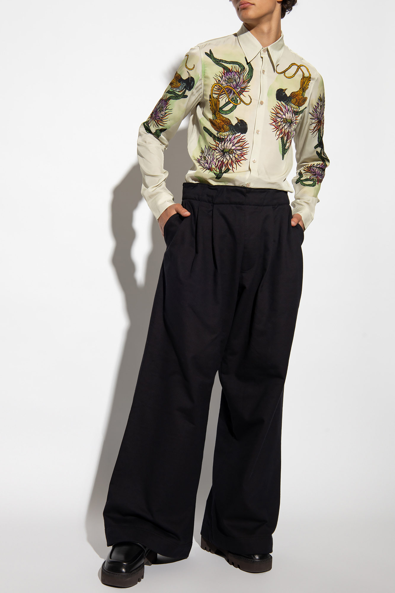 Dries Van Noten Stylish Printed Slim Fit Shirt In Nude
