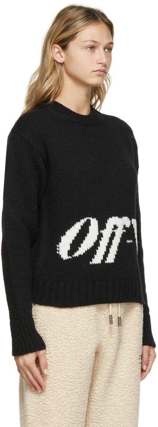 Off-white Off White Knt Swtr Cn Ls Logo Intrsa Wl In Black