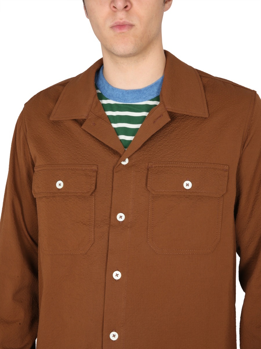 Shop Howlin' Long-sleeved Lapel Shirt In Brown