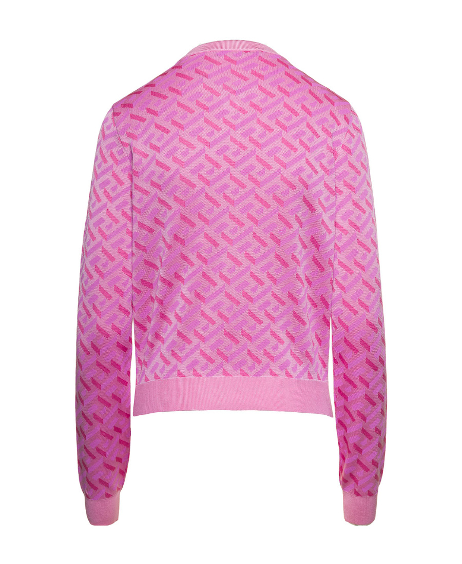 Versace Jacquard Cardigan La Greca In Pink