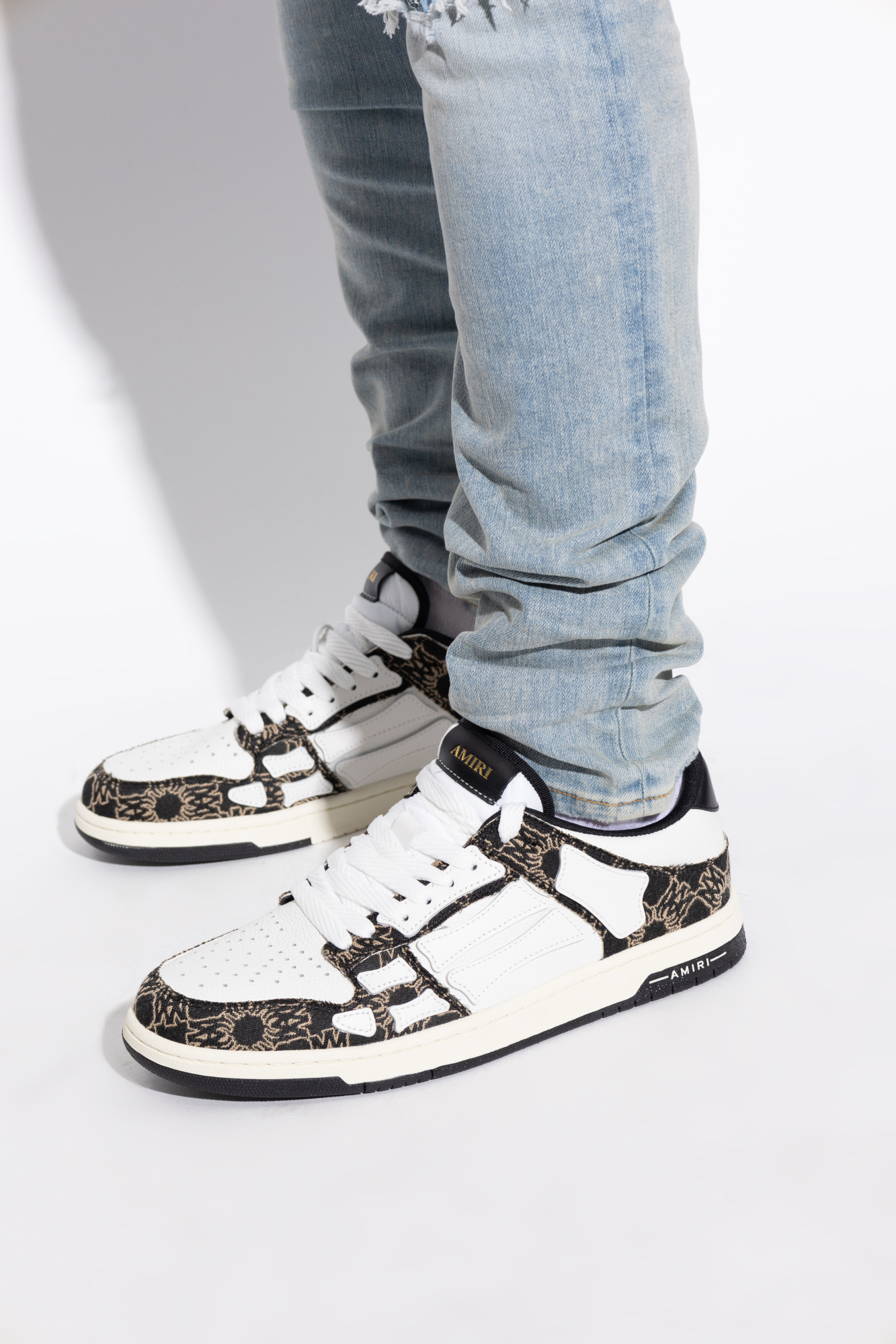 Amiri Two-tone Leather Skel Sneakers In Black