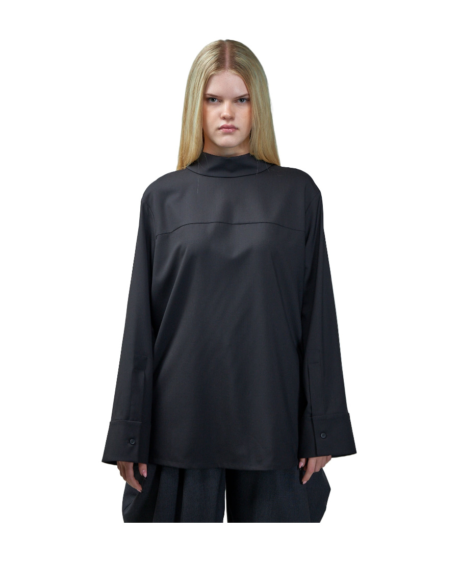 Loewe Mock-neck Wool Top In Black